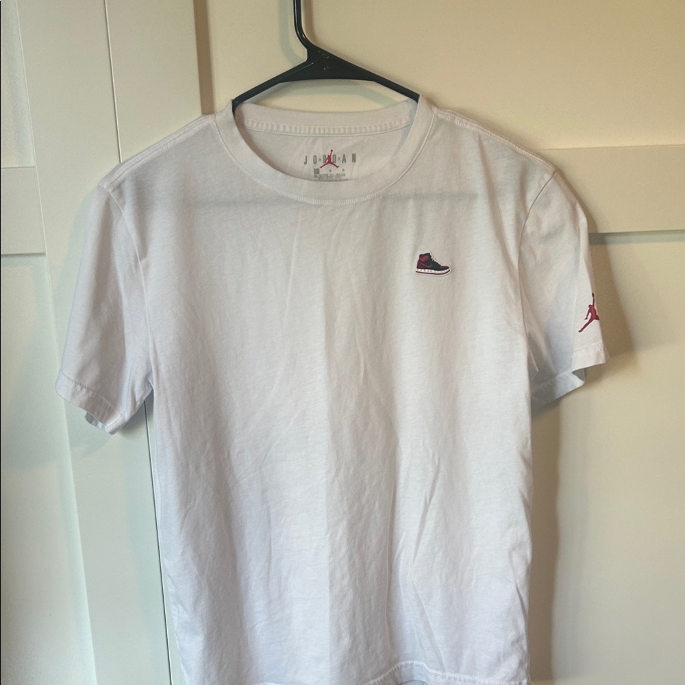 Jordan White Tee with Red Shoe Logo